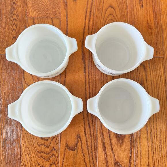 Dynaware Pyr-O-Rey Vintage Milk Glass Brown Daisy Casserole Bowl Dish Set of 4 - Picture 2 of 15